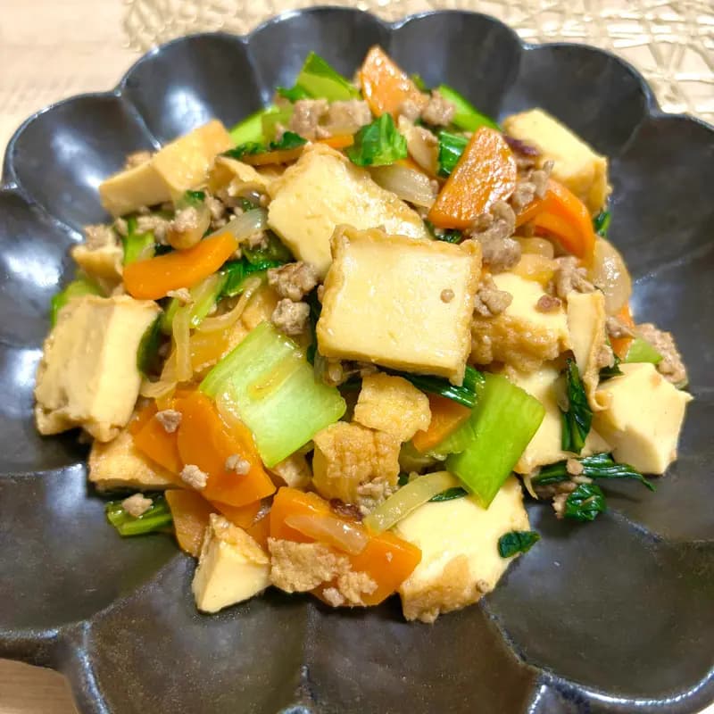 厚揚げのそぼろ炒め