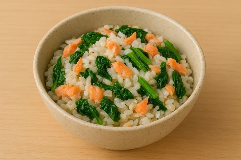 鮭と小松菜のやわらか混ぜごはん